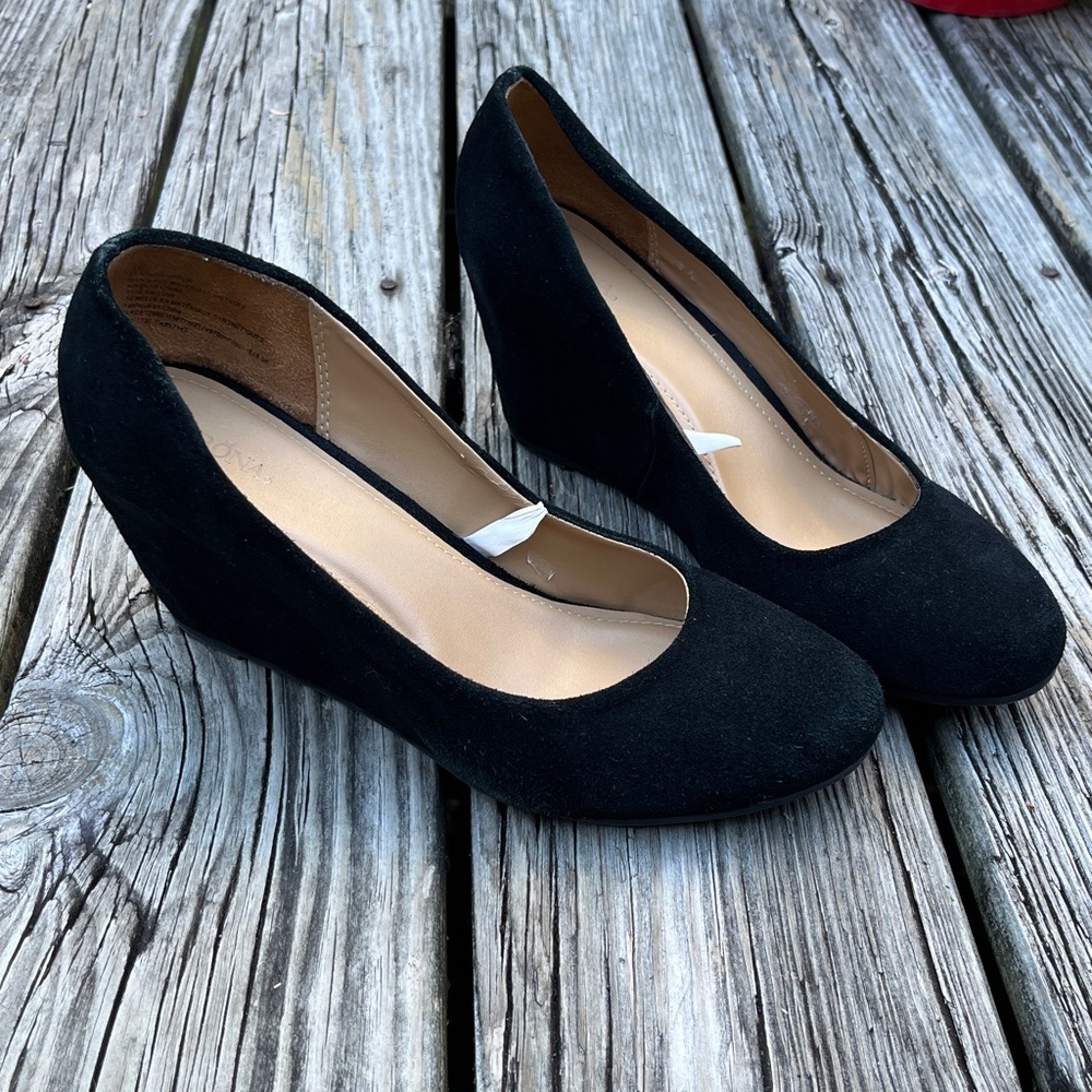 Black Suede Wedge Heels